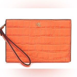 Lauren Ralph Lauren small crocodile, embossed, leather pouch.
